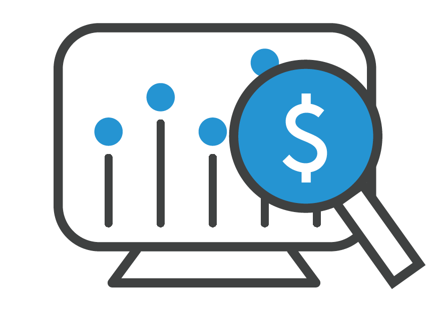 Loupe avec signe de dollar devant un écran