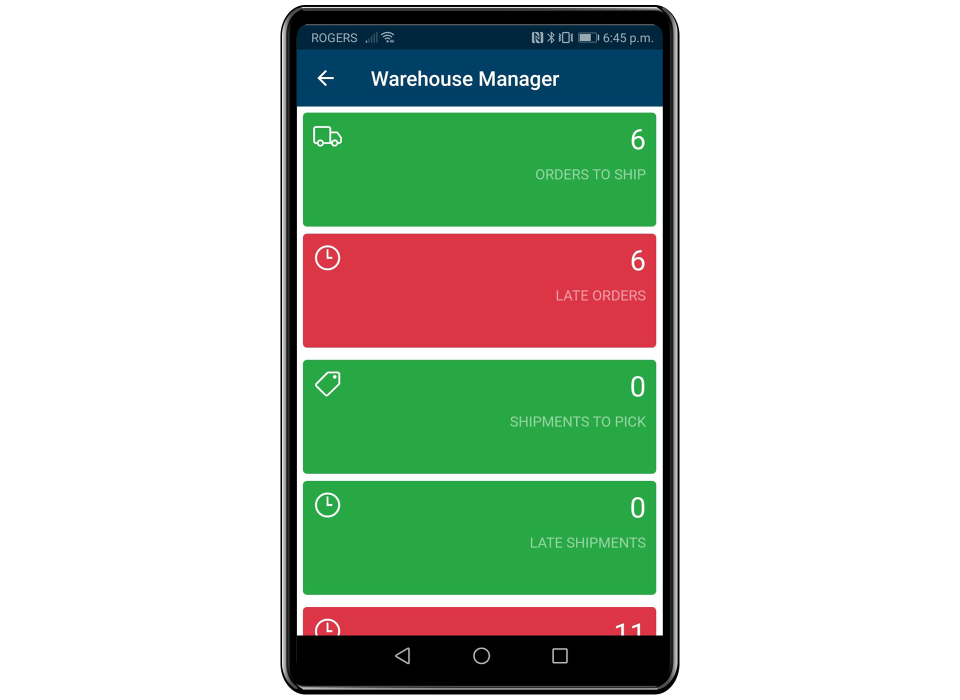 Warehouse Manager on phone mobile app